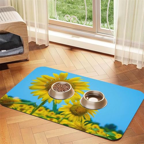 Beutiful Haustier-Futtermatte mit Sonnenblumen-Druck, für Hunde und Katzen, saugfähig, wasserdicht, rutschfest, schnell trocknend, Bodenschutz, Ledertischdecke von NDDCEDEW