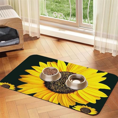 Bloom Sunflower Print Pet Feeding Mat For Dogs & Cats Absorbent Waterproof Dog Food Mat Non-Slip Pet Bowl Placemat Quick Dry Floor Protector Leather Tablecloth von NDDCEDEW