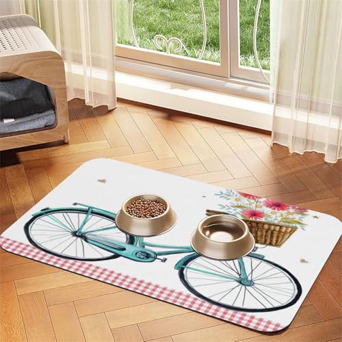 Blue Bicycle Flower Print Pet Feeding Mat For Dogs & Cats Absorbent Waterproof Dog Food Mat Non-Slip Pet Bowl Placemat Quick Dry Floor Protector Leather Tablecloth von NDDCEDEW