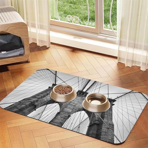 Brooklyn Bridge Print Pet Feeding Mat For Dogs & Cats Absorbent Waterproof Dog Food Mat Non-Slip Pet Bowl Placemat Quick Dry Floor Protector Leather Tablecloth von NDDCEDEW