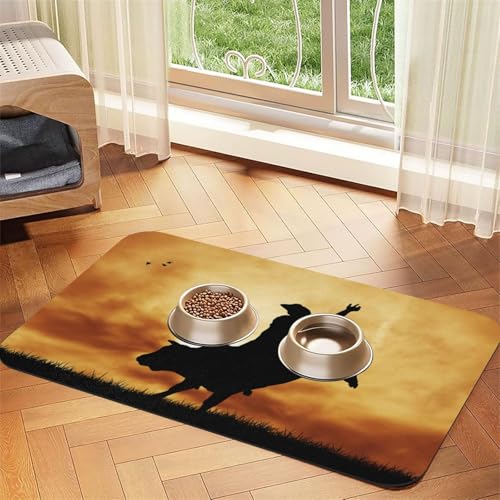 Cool Bull Riding Print Pet Feeding Mat For Dogs & Cats Absorbent Waterproof Dog Food Mat Non-Slip Pet Bowl Placemat Quick Dry Floor Protector Leather Tablecloth von NDDCEDEW