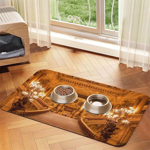 Europäischer goldener Gothic-Druck, Haustier-Futtermatte für Hunde und Katzen, saugfähig, wasserdicht, rutschfest, schnell trocknend, Bodenschutz, Ledertischdecke von NDDCEDEW