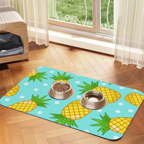 Frischer Ananas-Druck, Haustier-Futtermatte für Hunde und Katzen, saugfähig, wasserdicht, rutschfest, schnell trocknend, Bodenschutz, Ledertischdecke von NDDCEDEW