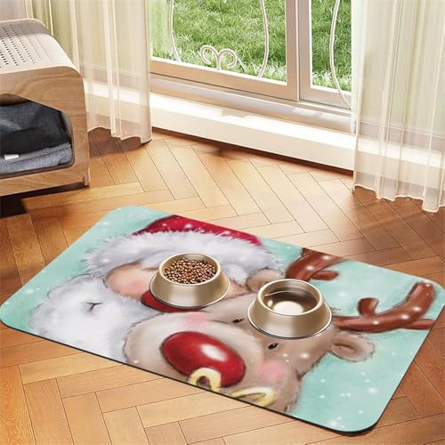 Fröhliche Weihnachten Druck Haustier Fütterungsmatte für Hunde & Katzen Saugfähige wasserdichte Hundefuttermatte Rutschfest Haustier Schüssel Tischset Schnell Trocknend Bodenschutz Leder Tischdecke von NDDCEDEW