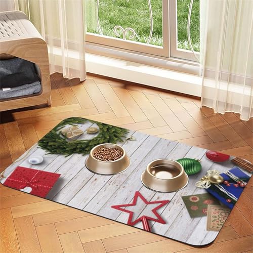 Fröhliche Weihnachten Druck Haustier Fütterungsmatte für Hunde & Katzen Saugfähige wasserdichte Hundefuttermatte Rutschfest Haustier Schüssel Tischset Schnell Trocknend Bodenschutz Leder Tischdecke von NDDCEDEW