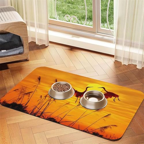 Futtermatte für Hunde und Katzen, Motiv: Flamingo-Sonnenuntergang, saugfähig, wasserdicht, rutschfest, schnell trocknend, Bodenschutz, Ledertischdecke, Rosa von NDDCEDEW