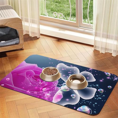 Futtermatte für Hunde und Katzen, Motiv: Rose und Schmetterling, saugfähig, wasserdicht, rutschfest, schnell trocknend, Bodenschutz, Ledertischdecke von NDDCEDEW