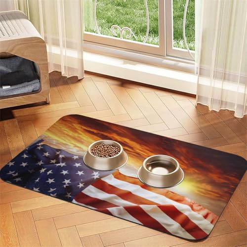 Futtermatte für Hunde und Katzen, Motiv: amerikanische Flagge, saugfähig, wasserdicht, rutschfest, schnell trocknend, Bodenschutz, Ledertischdecke von NDDCEDEW