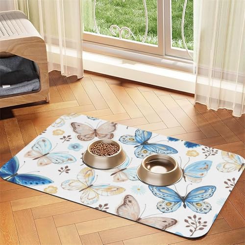Futtermatte für Hunde und Katzen, Motiv: schöne Schmetterlinge, saugfähig, wasserdicht, rutschfest, schnell trocknend, Bodenschutz, Ledertischdecke von NDDCEDEW
