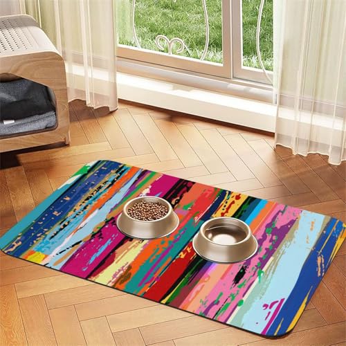 Futtermatte für Hunde und Katzen, Regenbogenfarben, saugfähig, wasserdicht, rutschfest, schnell trocknend, Bodenschutz, Ledertischdecke von NDDCEDEW
