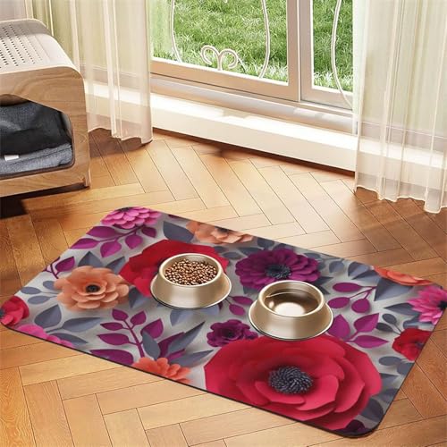 Futtermatte für Hunde und Katzen, saugfähig, wasserdicht, rutschfest, schnell trocknend, Bodenschutz, Ledertischdecke, Rot / Rosa von NDDCEDEW