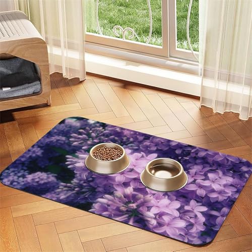 Haustier-Futtermatte für Hunde und Katzen, saugfähig, wasserdicht, rutschfest, schnell trocknend, Bodenschutz, Leder-Tischdecke, Motiv: Blühende lila Blumen Haustier-Futtermatte für Hunde und Katzen, saugfähig, wasserdicht, rutschfest, schnell trocknend, Bodenschutz, Leder-Tischdecke, Motiv: Blühende lila Blumen von NDDCEDEW