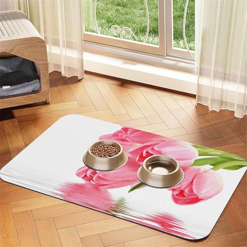Haustier-Futtermatte für Hunde und Katzen, saugfähig, wasserdicht, rutschfest, schnell trocknend, Bodenschutz, Leder-Tischdecke, Rosa von NDDCEDEW