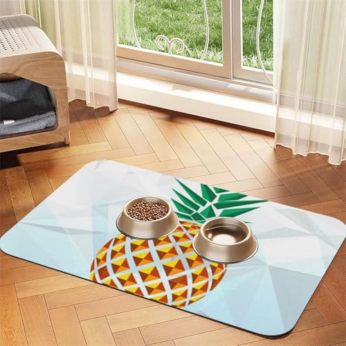 Haustier-Futtermatte mit Ananas-Motiv, für Hunde und Katzen, saugfähig, wasserdicht, rutschfest, schnell trocknend, Bodenschutz, Ledertischdecke von NDDCEDEW