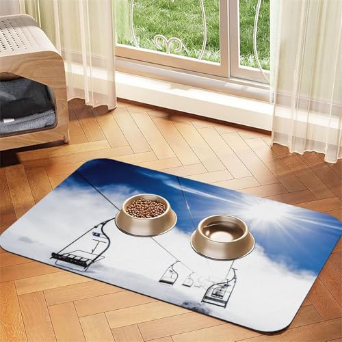 Haustier-Futtermatte mit Skilift bei Sonnenschein, saugfähig, wasserdicht, rutschfest, schnell trocknend, Bodenschutz, Ledertischdecke von NDDCEDEW
