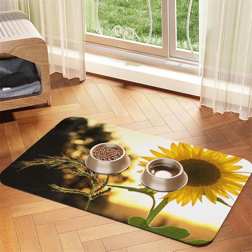 Haustier-Futtermatte mit Sonnenblumen-Aufdruck, für Hunde und Katzen, saugfähig, wasserdicht, rutschfest, schnell trocknend, Bodenschutz, Ledertischdecke Haustier-Futtermatte mit Sonnenblumen-Aufdruck, für Hunde und Katzen, saugfähig, wasserdicht, rutschfest, schnell trocknend, Bodenschutz, Ledertischdecke von NDDCEDEW
