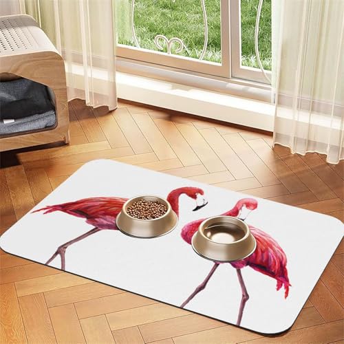 Haustier-Futtermatte mit niedlichem Flamingo-Druck, für Hunde und Katzen, saugfähig, wasserdicht, rutschfest, schnell trocknend, Bodenschutz, Ledertischdecke von NDDCEDEW
