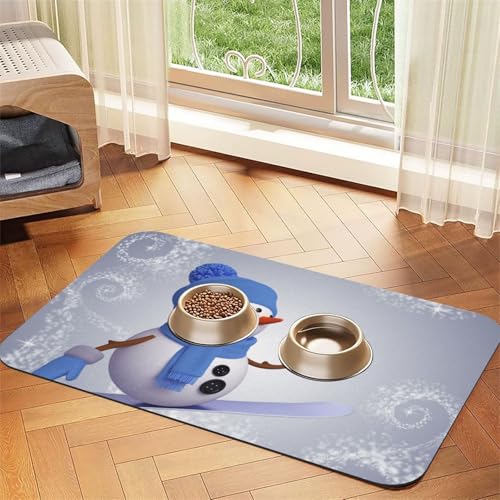 Haustier-Futtermatte mit niedlichem Schneemann-Druck, für Hunde und Katzen, saugfähig, wasserdicht, rutschfest, schnell trocknend, Bodenschutz, Ledertischdecke von NDDCEDEW