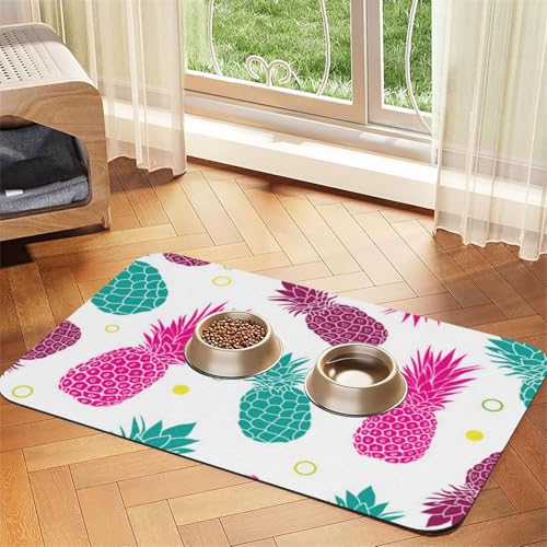 Haustier-Futtermatte mit tropischem Ananas-Druck, für Hunde und Katzen, saugfähig, wasserdicht, rutschfest, schnell trocknend, Bodenschutz, Ledertischdecke von NDDCEDEW
