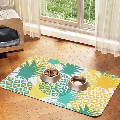 Haustier-Futtermatte mit tropischem Ananas-Druck, für Hunde und Katzen, saugfähig, wasserdicht, rutschfest, schnell trocknend, Bodenschutz, Ledertischdecke von NDDCEDEW