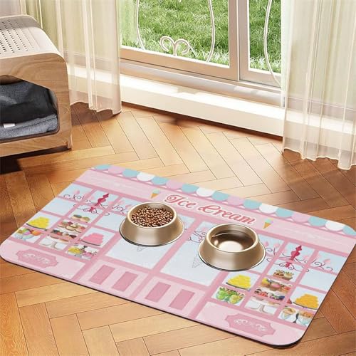 Ice Cream Store Haustier-Futtermatte für Hunde und Katzen, saugfähig, wasserdicht, rutschfest, schnell trocknend, Bodenschutz, Ledertischdecke von NDDCEDEW