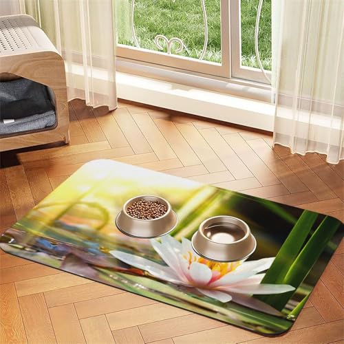 Lotusblüten-Aufdruck, Haustier-Futtermatte für Hunde und Katzen, saugfähig, wasserdicht, rutschfest, schnell trocknend, Bodenschutz, Ledertischdecke von NDDCEDEW