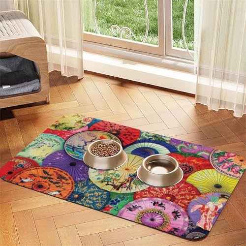 Ölpapier-Regenschirme, bedruckt, Haustier-Futtermatte für Hunde und Katzen, saugfähig, wasserdicht, rutschfest, schnell trocknend, Bodenschutz, Ledertischdecke von NDDCEDEW