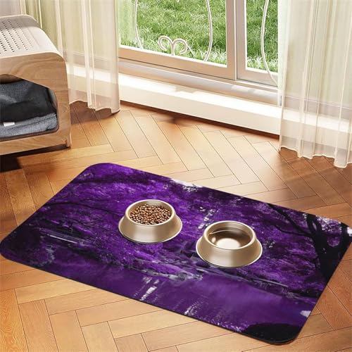 Purple World Print Haustier-Futtermatte für Hunde und Katzen, saugfähig, wasserdicht, rutschfest, schnell trocknend, Bodenschutz, Ledertischdecke von NDDCEDEW