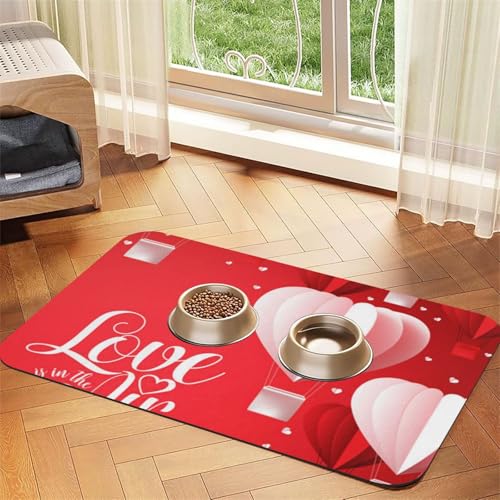 Romantische Herzballon-Aufdruck, Haustier-Futtermatte für Hunde und Katzen, saugfähig, wasserdicht, rutschfest, schnell trocknend, Bodenschutz, Ledertischdecke von NDDCEDEW