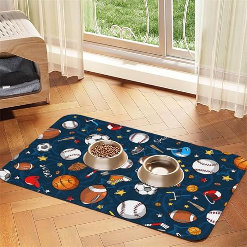 Sport-Baseball-Spiel-Druck, Haustier-Futtermatte für Hunde und Katzen, saugfähig, wasserdicht, rutschfest, schnell trocknend, Bodenschutz, Ledertischdecke von NDDCEDEW
