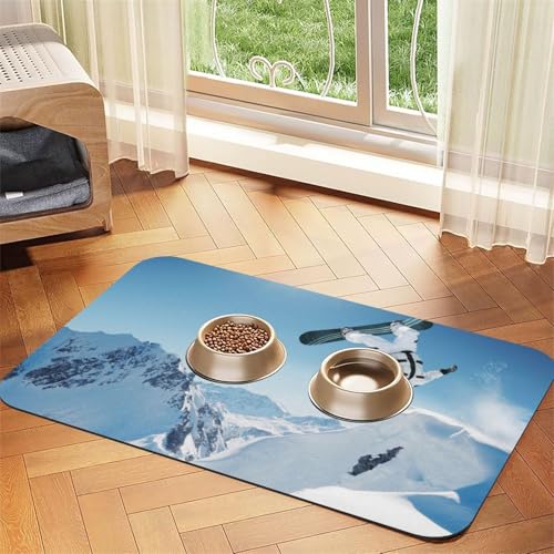 Sport-Ski-Aufdruck, Haustier-Futtermatte für Hunde und Katzen, saugfähig, wasserdicht, rutschfest, schnell trocknend, Bodenschutz, Ledertischdecke von NDDCEDEW