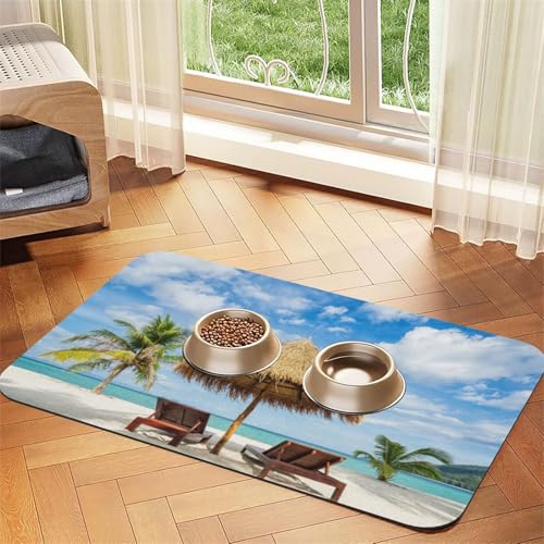 Strand- und Markisen-Aufdruck, Haustier-Futtermatte für Hunde und Katzen, saugfähig, wasserdicht, rutschfest, schnell trocknend, Bodenschutz, Ledertischdecke von NDDCEDEW