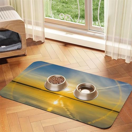 Sunrise Horizon Print Pet Feeding Mat For Dogs & Cats Absorbent Waterproof Dog Food Mat Non-Slip Pet Bowl Placemat Quick Dry Floor Protector Leather Tablecloth von NDDCEDEW