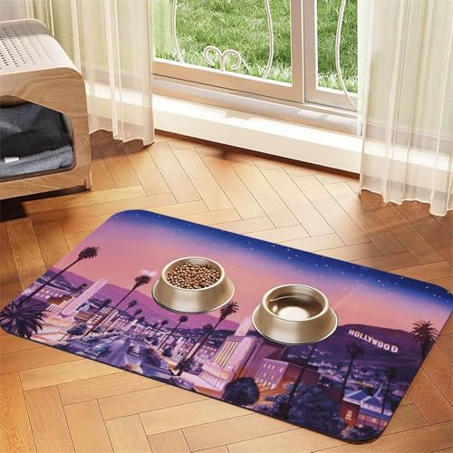The Old Hollywood Print Pet Feeding Mat For Dogs & Cats Absorbent Waterproof Dog Food Mat Non-Slip Pet Bowl Placemat Quick Dry Floor Protector Leather Tablecloth von NDDCEDEW
