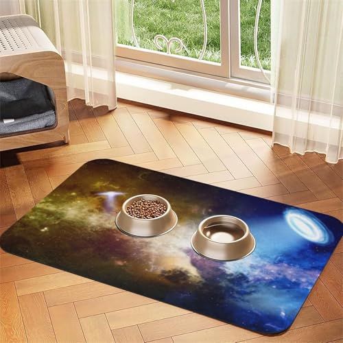 Weltraum-Galaxie-Druck, Haustier-Futtermatte für Hunde und Katzen, saugfähig, wasserdicht, rutschfest, Haustiernapf, Platzset, schnell trocknend, Bodenschutz, Ledertischdecke Weltraum-Galaxie-Druck, Haustier-Futtermatte für Hunde und Katzen, saugfähig, wasserdicht, rutschfest, Haustiernapf, Platzset, schnell trocknend, Bodenschutz, Ledertischdecke von NDDCEDEW