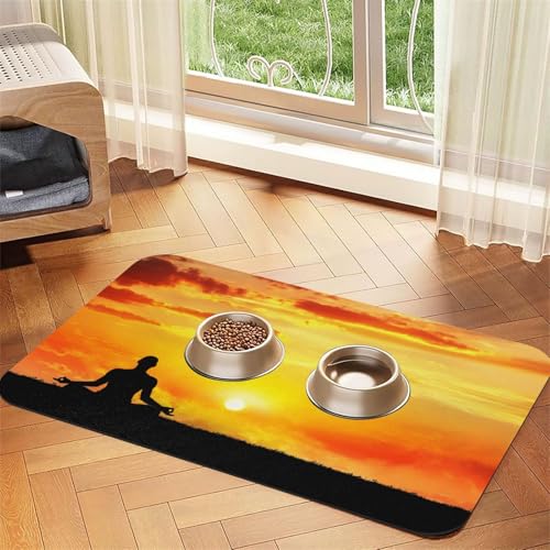 Yoga-Meditations-Druck, Haustier-Futtermatte für Hunde und Katzen, saugfähig, wasserdicht, rutschfest, Haustiernapf, Platzset, schnell trocknend, Bodenschutz, Ledertischdecke von NDDCEDEW