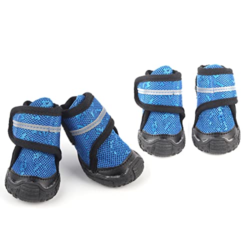 4 STÜCKE Haustierschuhe Atmungsaktive Hundeschuhe Mit Reflektierenden Riemen Robuste rutschfeste Sohlen Stiefel Pfotenschutz Für Kleine Mittelgroße Hunde(4.5cm-Blau) von NDNCZDHC