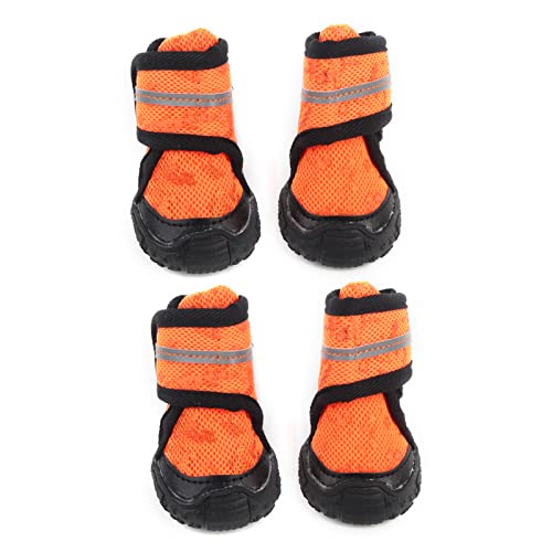 4 STÜCKE Haustierschuhe Atmungsaktive Hundeschuhe Mit Reflektierenden Riemen Robuste rutschfeste Sohlen Stiefel Pfotenschutz Für Kleine Mittelgroße Hunde(5.5cm-Orange) von NDNCZDHC