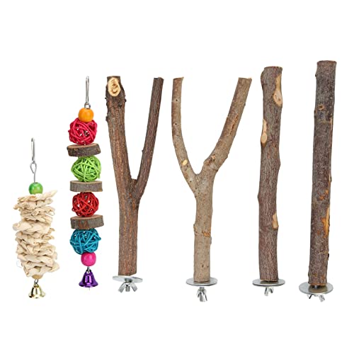 NDNCZDHC Vogelstangen-Ständer-Set, Holzpapageien-Ständer, Zweige-Set Mit Rankenball-Zubehör Zum Pfotenschleifen(Set of 6) von NDNCZDHC