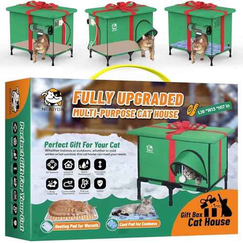NEAIYDA Katzenhaus für den Außenbereich mit beheiztem Pad und Kühlkissen (4 Jahreszeiten universell), isoliert und wetterfest, Katzenhaus für den Außenbereich, Geschenkbox für Katzen, Größe M von NEAIYDA