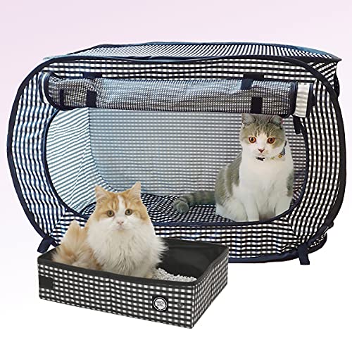 Necoichi Stressfreier Katzenkäfig (Tragetasche) Katzentoiletten-Set, zusammenklappbar, für 2 Katzen, 80,8 cm L x 11,4 cm B x 50,8 cm H, für Indoor-Katzen, kleine, mittelgroße und große Katzen von Necoichi