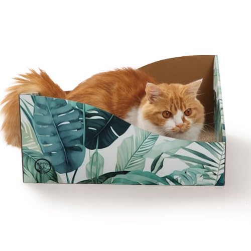 Hideaway Katzenkratzbox für Indoor-Katzen, Katzenkratzbrett, horizontale Katzenkratzauflage, Liege mit wendbarer Benutzerfreundlichkeit und zusätzlichem Komfort für Lounge (Go Green) von NECOICHI