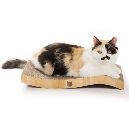 Wendbarer Wellenkratzer für Indoor-Katzen – Katzenkratzbrett, horizontale Katzenkratzauflage, Liege mit wendbarer Benutzerfreundlichkeit und zusätzlichem Komfort für Lounge (1 Stück, Eiche) von NECOICHI