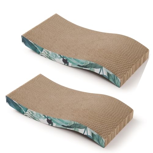 Wendbarer Wellenkratzer für Indoor-Katzen – Katzenkratzbrett, horizontale Katzenkratzauflage, Liege mit wendbarer Benutzerfreundlichkeit und zusätzlichem Komfort für Lounge (2 Stück, Go Green) von NECOICHI