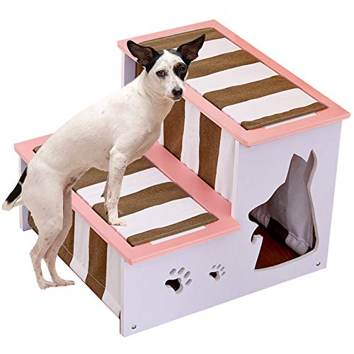 Holzhaus Tiere Katze Schritt Hundtreppe Hausloch mit 2/3 Holztreppenstufen Rampe für ältere Katzen/Hunde bis zu 30 Pfund zum Bett (Pink 2 Step) von NEDOES