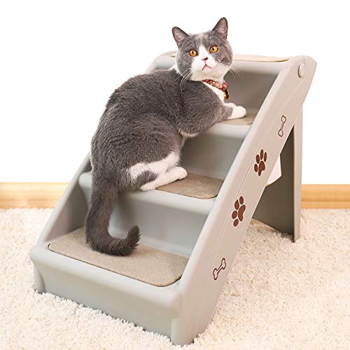 Klappbare Hundetreppe für Hunde und Katzen, Sofa oder Bett, Teppichboden, Kunststoff (Grau) von NEDOES
