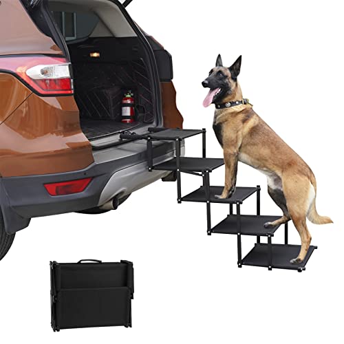 NEDOES Hundetreppe für Autos und SUV, große Stufen für Hunde, tragbare Treppen für hohe Betten, LKW, zusammenklappbare und leichte Rampe mit 5 Stufen für Hunde (Ordinary) von NEDOES