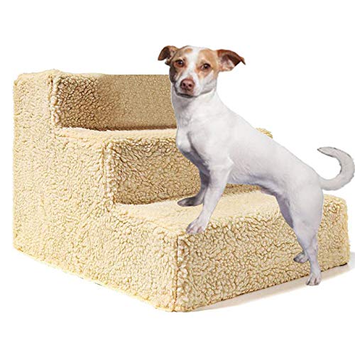 Treppe für Hunde und Katzen, 3 Stufen für Haustiere, leichte tragbare Rampe, einfache Montage für Sofa, Bett (Beige) von NEDOES