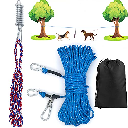 Hundeleine zum Ausziehen für Camping – 30 m langes robustes ÜberkopfTrolleySystem und HundeseilSpielzeug mit großer Federstange für Hunde bis zu 90 kg, tragbare, reflektierende Hundeleine für den von NEECONG