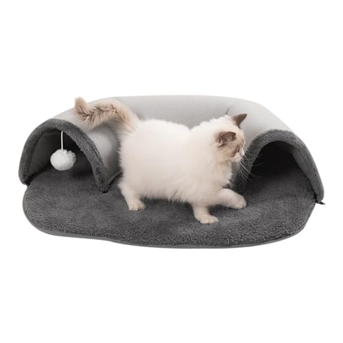 Katzentunnelbett - Weiche, warme Katzen-Pekaboo-Höhle mit weißem Plüschball | Geräumiges Katzenversteck, Katzentunnel zum Spielen und Schlafen von Katzen im Innenbereich Neecs von NEECS